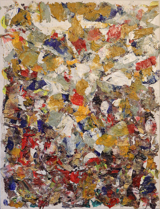 Schälung, Farbhäute auf Leinwand, 80x60 cm, 2025, Emulsionsfarbe auf Leinwand