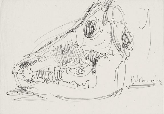 21x29,5 cm Schädel Federz