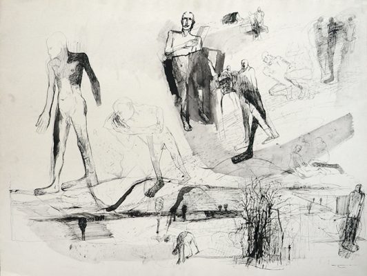 Ablaufen der Landschaftb, 42x56 cm Tusche Federei Arnstadt 1984