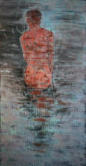 Bad in Ufernähe, 2017, Emulsionsfarbe auf Leinwand, 140x75 cm