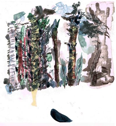 Bäume, Faser, Tusche, Aquarell-Papier, 30x30 cm, 2015