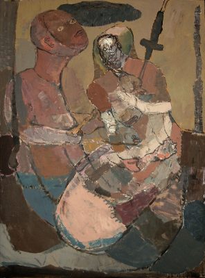 Tiepolo erkennt Gott in Form einer schwarzen Wolke, Emulsionsfarbe auf Leinwand (Bilderhimmel), 130x100 cm, 2004