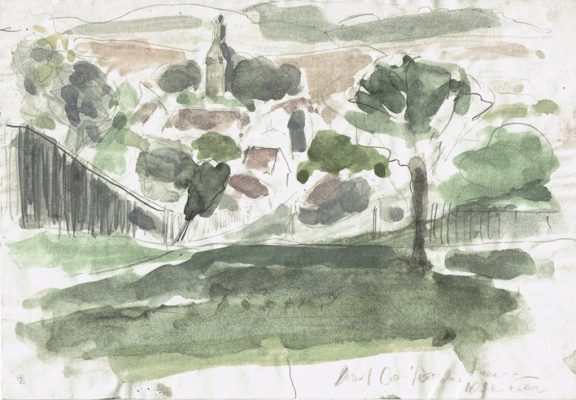 Blick auf Holzhausen 1983, 15x21 cm Aquarell