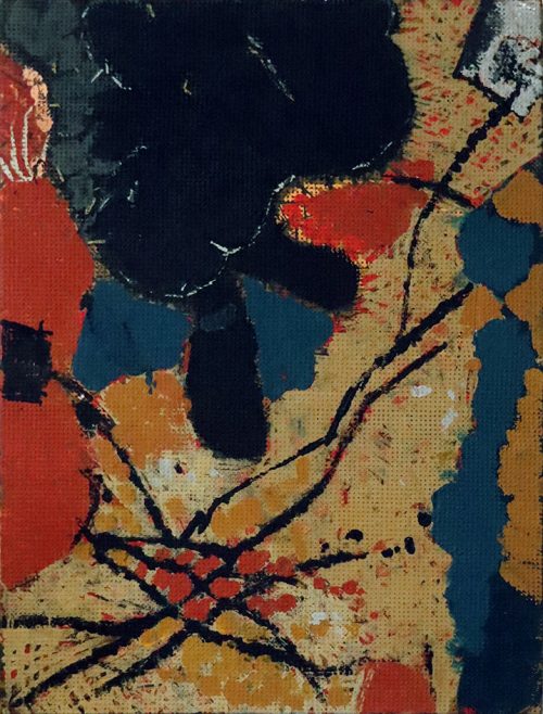 Danis neuer Teppich, Betonraster und Emulsionsfarbe auf Leinwand,2022, 100x75cm