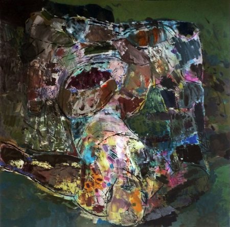 Der Sturz des Buddha, 2019, 150x150 cm, Leinwand
