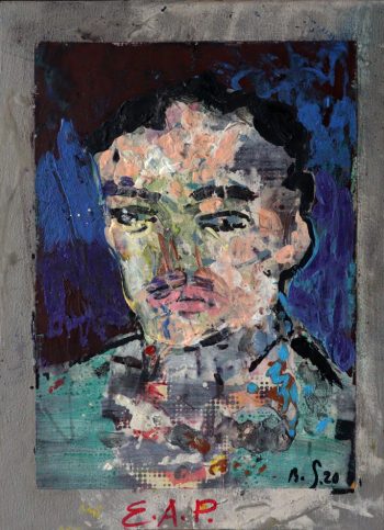 Edgar Allen Poe, 2021, 45x26 cm, Emulsionsfarbe auf Pappe