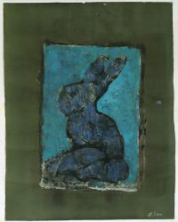 Feldhase im Bild, Emulsionsfarbe-Papier, 60x45 cm, 2020