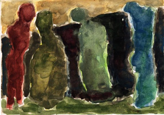 Figuren vor einer Wand, 1983 Aquarell 15x21cm