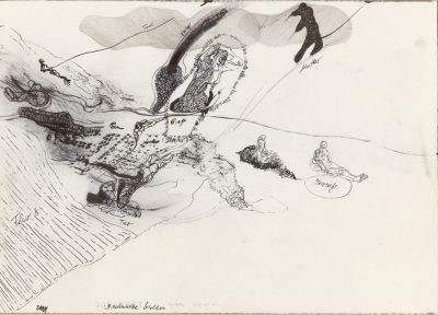 Flur 8-Wolken, Faser, Tusche-Papier, 21x29,5 cm, 2004