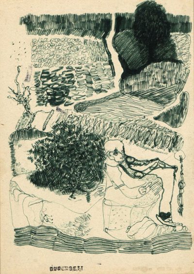 Gartenbank in Fabrecan, Faser, Tusche-Papier, 30x21 cm, 2002