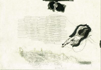 Gott segnet eine Landschaft, Faser, Tusche-Papier, 21x30 cm, 2001