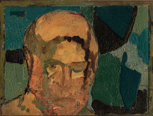 Junger Künstler mit beidseitig abgeschnittenem Ohr, Emulsionsfarbe auf Leinwand, 15x20 cm,2013