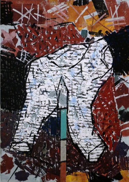 Maler ohne Hose, Emulsionsfarbe auf Leinwand, 100x70 cm, 2019