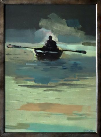 Mann im Boot, 2018, Emulsionsfarbe auf Leinwand, 70x50 cm