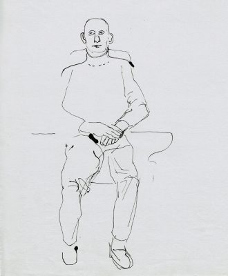 Mein Vater im Atelier in Weimar, verjüngt gezeichnet, 1982, 36x32 cm