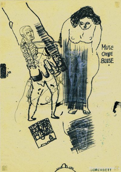 Muse ohne Bluse, Faser, Tusche-Papier, 29,5x21 cm, 2000