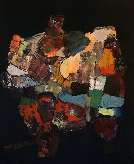Nächtliche Jagd am Okawango, Emulsionsfarbe auf Leinwand, 2023, 120x95 cm