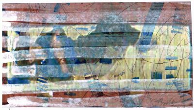 Studie zu Nur im Schlaf, Acryl über Collage-Papier, 15x26 cm, 2018
