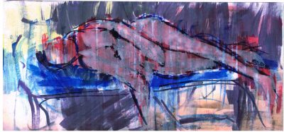 Studie zu Nur im Schlaf, Acryl, Faser, Tusche-Papier, 13x28,5 cm, 2018