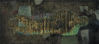 Nur im Schlaf, Studie, Asche, Farbe auf Pappe, 2017, 9,8 x 21 cm