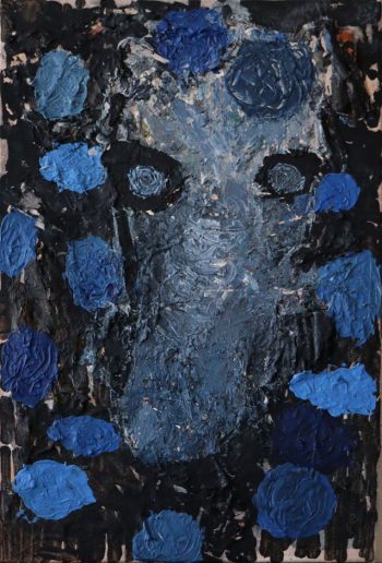 Pferdekopf und blaue Punkte, 2020, 70x50 cm