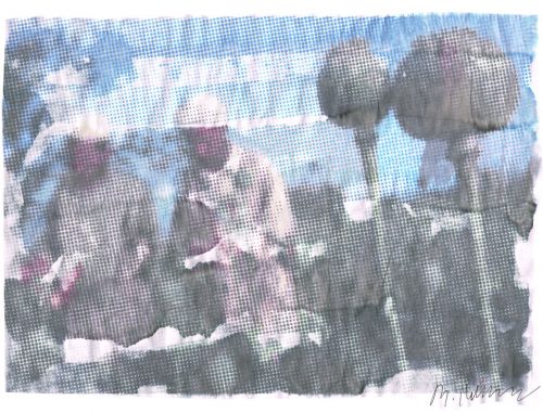 Reif, Opiumernte in Afghanistan, 2017 29x37 cm, Betonraster und Tusche auf Digitaldruck