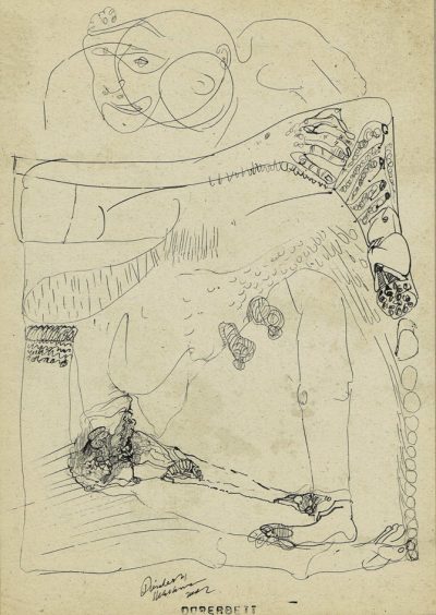 Riese, Faser,Tusche-Papier, 29,5x21 cm, 2002