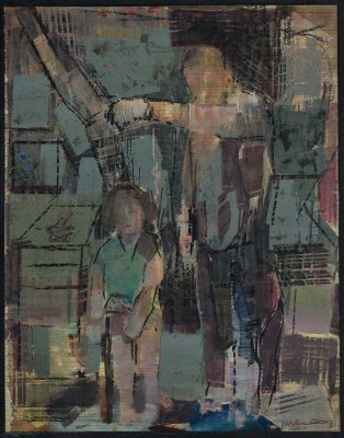 Schwierige Aufgabe, Acryl-Collage auf Pappe,  34x25 cm, 2013