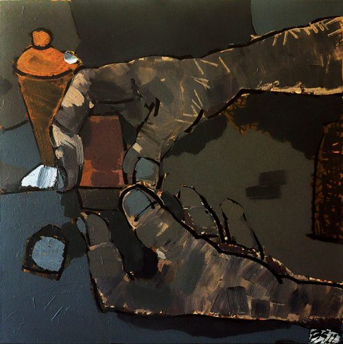 Soll ich es öffnen, Emulsionsfarbe auf Leinwand, 100x100 cm, 2023