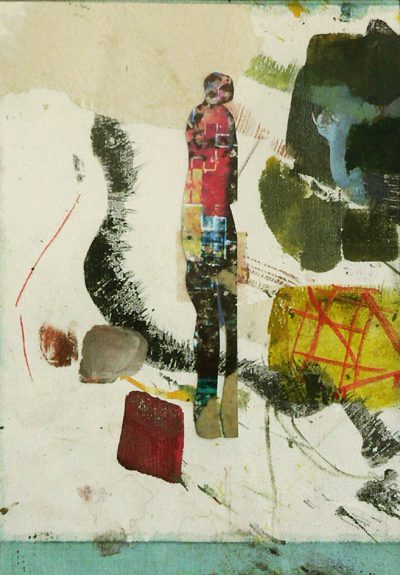 Anhalter, Faser, Tusche, Collage-Papier, 29,5x21 cm, 2010