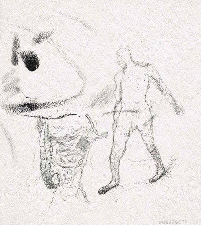 Spaziergang, Faser, Tusche-Tapetenpapier, 29,5x26,5 cm, 2002