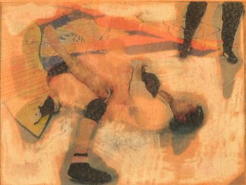 Studie Kick, sehr hell und verwischt, 30x40 cm, Farbe auf Papier auf Leinwand,2022