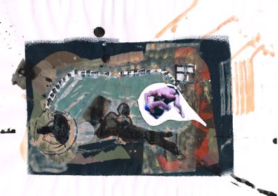 Studie, Kickboxing, 27x36 cm, 2021, Collage, Farbe auf Papier, 2021