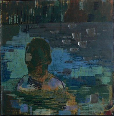 Sven im Wasser, Acryl auf Pappe, 20,5x19 cm, 2011