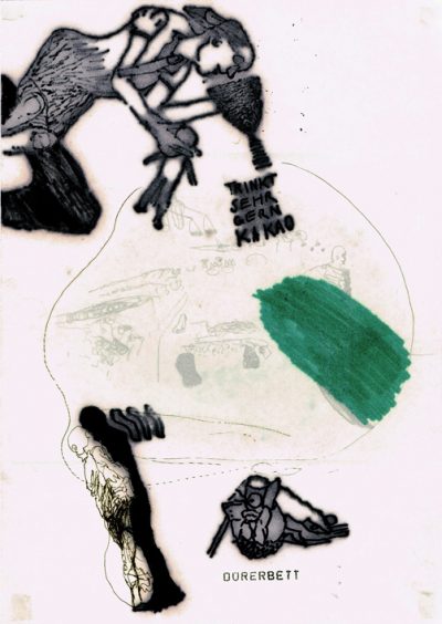 Trinkt sehr gern Kakao, Faser, Tusche-Papier, 29,5x20,5 cm, 2000