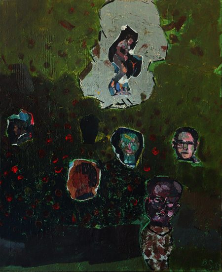 Wächter der Kirschplantage, 145x120 cm, Emulsionsfarbe auf Leinwand, 2023