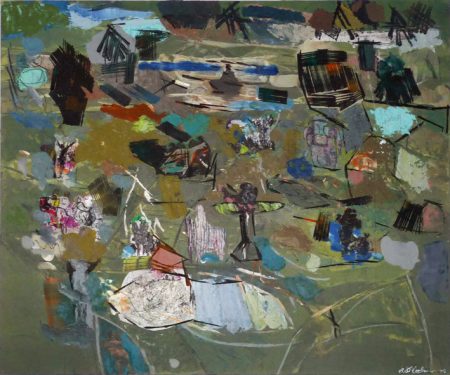 Weg ins Gebirge, Emulsionsfarbe auf Leinwand, 100x110 cm, 2019