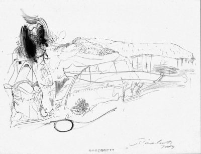 Landschaftszeichnung-Cospuden, Faser, Tusche-Papier, 22x29-cm, 2003