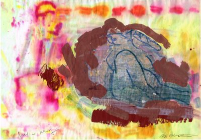 Studie zu Nur im Schlaf, Emulsionsfarbe, Faser, Tusche-Papier, 29,2x41,5 cm, 2017