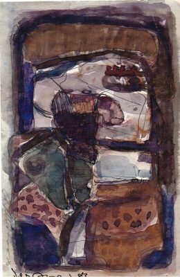 Liegender Kopf, 1983, Aquarell, 15x21 cm