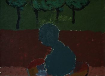 mann im loch, 50x70 cm, emulsionsfarbe auf Leinwand,2022